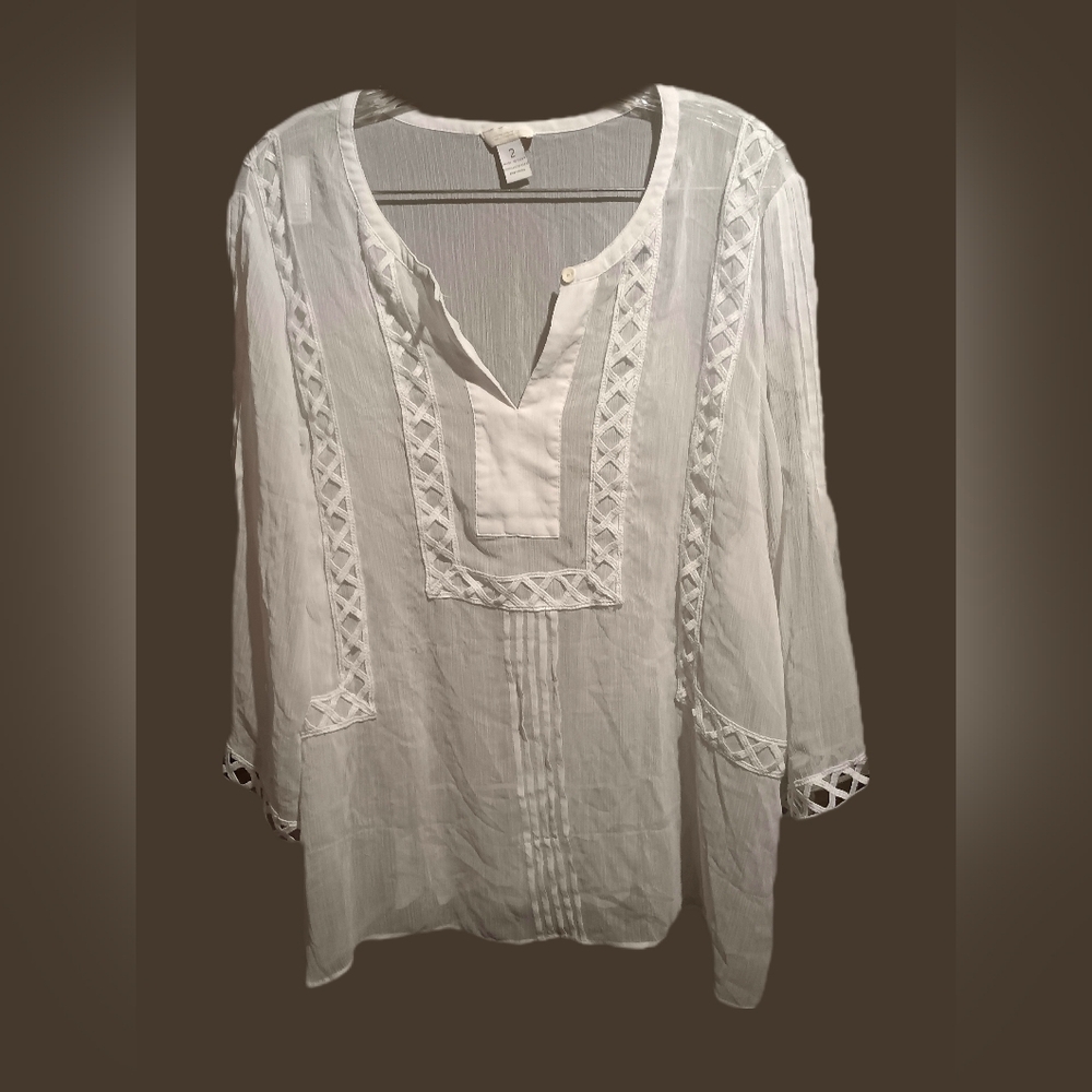 Chico's White Embroidered Tunic Top